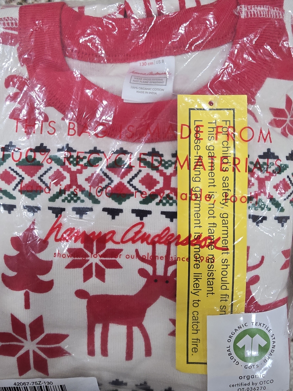 NEW Hanna Andersson Red and White Reindeer 100% Organic Set